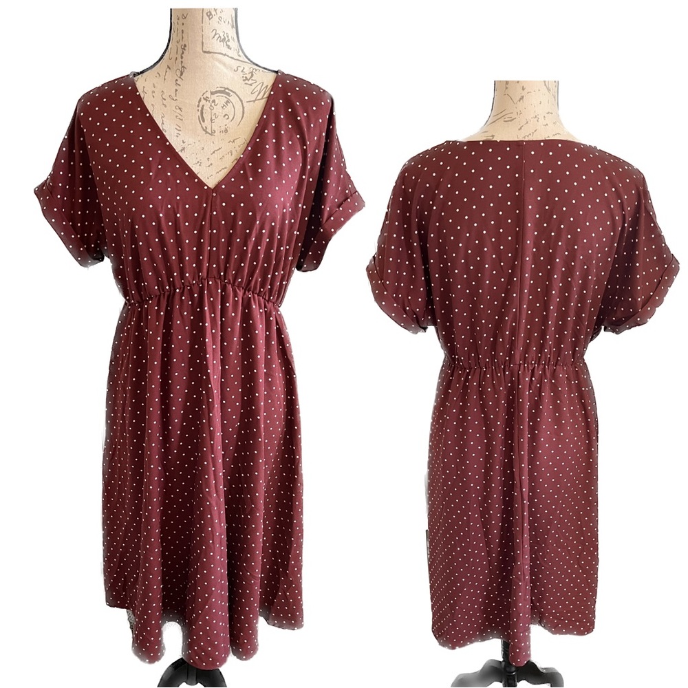 Isabel maternity burgundy polka dot dress